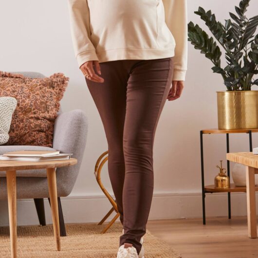 Maternity Stretch Fabric Super Skinny Trousers - Inside Leg 32" brown dark solid