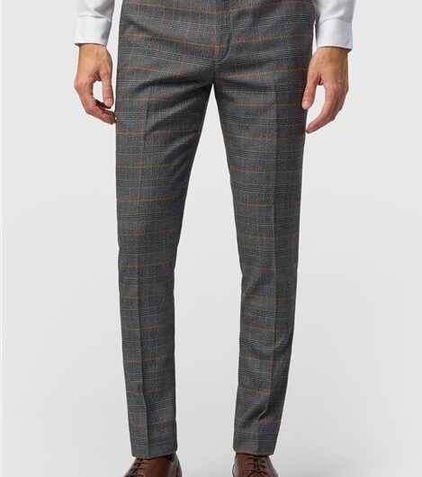 Marc Darcy Slim Fit Jenson Grey Check Men's Suit Trousers, Navy